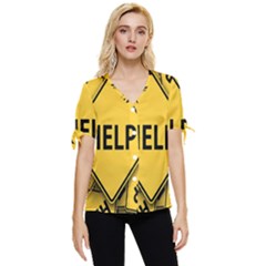 Caution Road Sign Help Cross Yellow Bow Sleeve Button Up Top