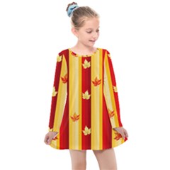 Autumn Fall Leaves Vertical Kids  Long Sleeve Dress