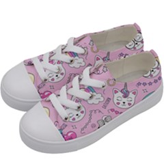 Beautiful Cute Animals Pattern Pink Kids  Low Top Canvas Sneakers