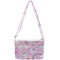 Beautiful Cute Animals Pattern Pink Double Gusset Crossbody Bag