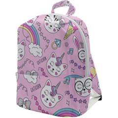 Beautiful Cute Animals Pattern Pink Zip Up Backpack