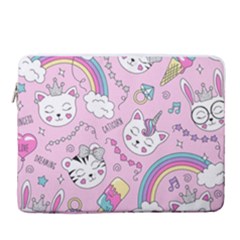 Beautiful Cute Animals Pattern Pink 15  Vertical Laptop Sleeve Case With Pocket