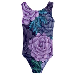 Purple Rose Retro Floral Flower Kids  Cut-out Back One Piece Swimsuit