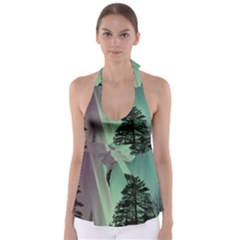 Silhouette Of Aurora Borealis Tie Back Tankini Top