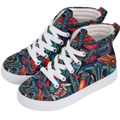 Vintage Tattoos Colorful Seamless Pattern Kids  Hi-top Skate Sneakers