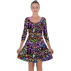 Graffiti Word Seamless Pattern Quarter Sleeve Skater Dress