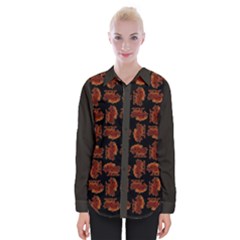 Fantasy Skeleton Dragon Hand Drawn Motif Pattern Womens Long Sleeve Shirt