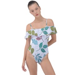 Leaf Seamless Pattern  Frill Detail One Piece Swimsuit