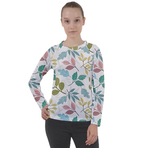 Leaf Seamless Pattern  Women s Long Sleeve Raglan T-shirt by Safari