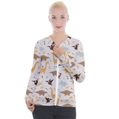 Seamless Dino Pattern Casual Zip Up Jacket