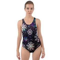 Shiny Winter Snowflake Abstract Christmas Cold Crystal December Cut-out Back One Piece Swimsuit