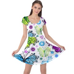 Butterflies, Abstract, Background, Colorful Cap Sleeve Dress