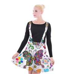 Butterflies, Abstract, Colorful, Floral, Flowers Suspender Skater Skirt