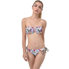 Butterflies, Abstract, Colorful, Floral, Flowers Twist Bandeau Bikini Set