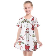 Christmas Characters Pattern, Xmas Backgrounds Kids  Smock Dress