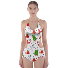 Christmas Pattern, Pattern, Christmas, Trees, Santa Cut-out One Piece Swimsuit