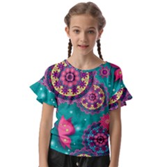 Floral Pattern, Abstract, Colorful, Flow Kids  Cut Out Flutter Sleeves