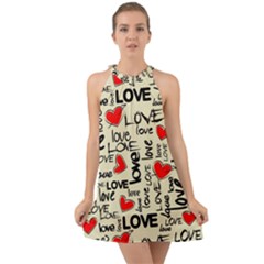 Love Abstract Background Love Textures Halter Tie Back Chiffon Dress