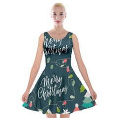 Merry Christmas, Happy New Year, Christmas Seamless Texture Velvet Skater Dress