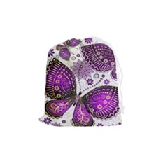 Purple Butterflies, Abstract, Floral, Flowers Drawstring Pouch (medium)