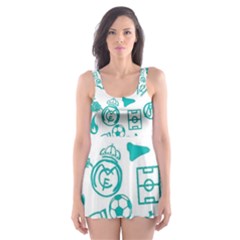 Real Madrid, Background, Pattern, Sport Skater Dress Swimsuit