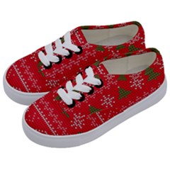 Red Christmas Pattern Xmas Decorations, Christmas Knitted Texture Kids  Classic Low Top Sneakers