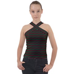 Geometric Abstract Pattern Line Cross Neck Velour Top