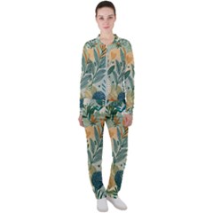 Leaves Pattern Flora Casual Jacket And Pants Set