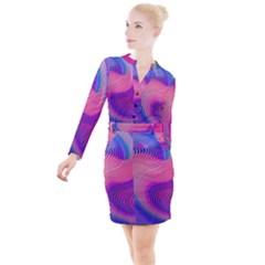 Swirl Twirl Design Pattern Purple Button Long Sleeve Dress