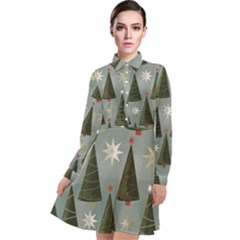 Christmas Trees Pattern Long Sleeve Chiffon Shirt Dress