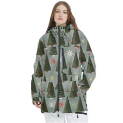 Christmas Trees Pattern Women s Multi Pockets Zip Ski And Snowboard Waterproof Breathable Jacket