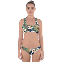 Seamless Pattern With Tropical Strelitzia Flowers Leaves Exotic Background Cross Back Hipster Bikini Set