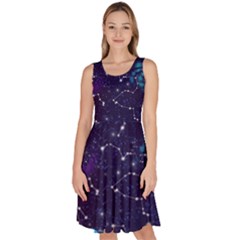 Realistic Night Sky Poster With Constellations Knee Length Skater Dress With Pockets