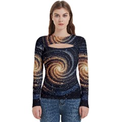 Galaxy Background Star Women s Cut Out Long Sleeve T-shirt