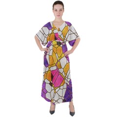 Architecture Glass Abstract Pattern V-neck Boho Style Maxi Dress