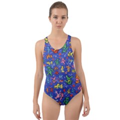 Grateful Dead Dancing Bears Pattern Cut-out Back One Piece Swimsuit