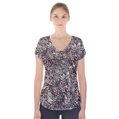 Earth Tones Fall Abstract Textured Print Short Sleeve Front Detail Top by dflcprintsclothing