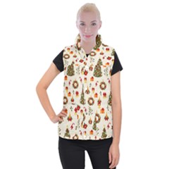 Christmas Pattern, Pattern, Christmas, Trees Women s Button Up Vest