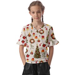 Christmas Pattern, Pattern, Christmas, Trees Kids  V-neck Horn Sleeve Blouse