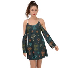 Whimsical Mushrooms Pattern Boho Dress by Drawde