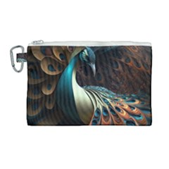 Colorful Peacock Bird Feathers Canvas Cosmetic Bag (large)