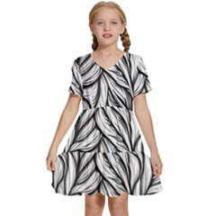 Black White Flower Texture Pattern Kids  Short Sleeve Tiered Mini Dress