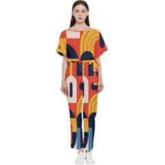 Abstract Pattern Batwing Lightweight Chiffon Jumpsuit