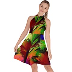 Splash Sleeveless Halter Neck A-line Dress