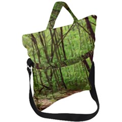 Peaceful Green Forest Walk Fold Over Handle Tote Bag