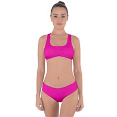 A Pink Background With A Black Border Criss Cross Bikini Set by catchydesignhill