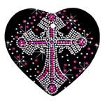 Hot Pink Rhinestone Cross Ceramic Ornament (Heart)