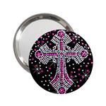 Hot Pink Rhinestone Cross Handbag Mirror