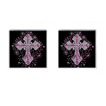 Hot Pink Rhinestone Cross Square Cuff Links