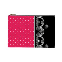 Lace Dots With Black Pink Cosmetic Bag (large) by strawberrymilk